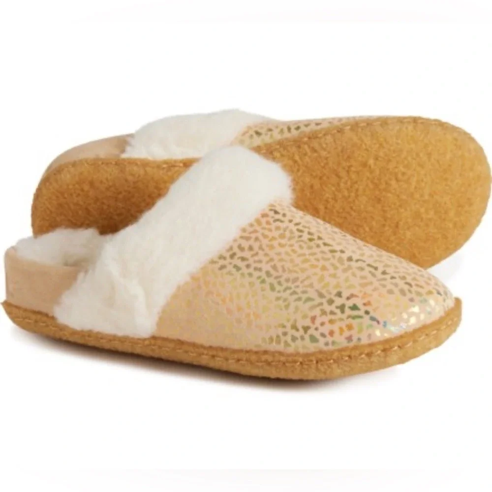 Sorel Youth Girls Nakiska Slide Slippers Sparkly Iridescent Animal print suede 3